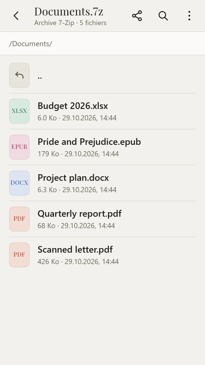 Fichier RAR ouvert dans XanderFiles