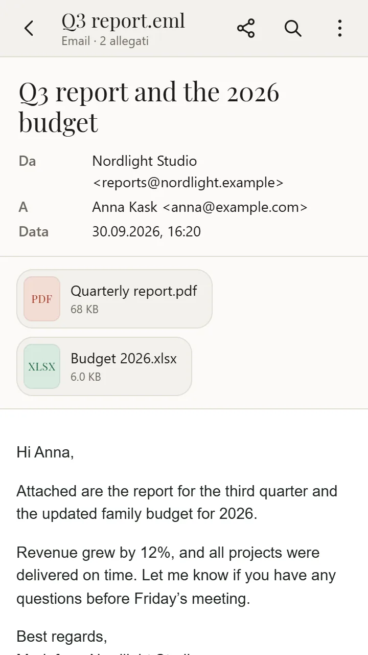 File MSG aperto in XanderFiles