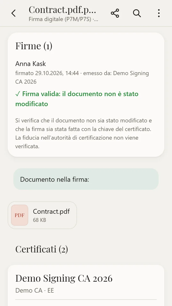 File P7S / P7M aperto in XanderFiles