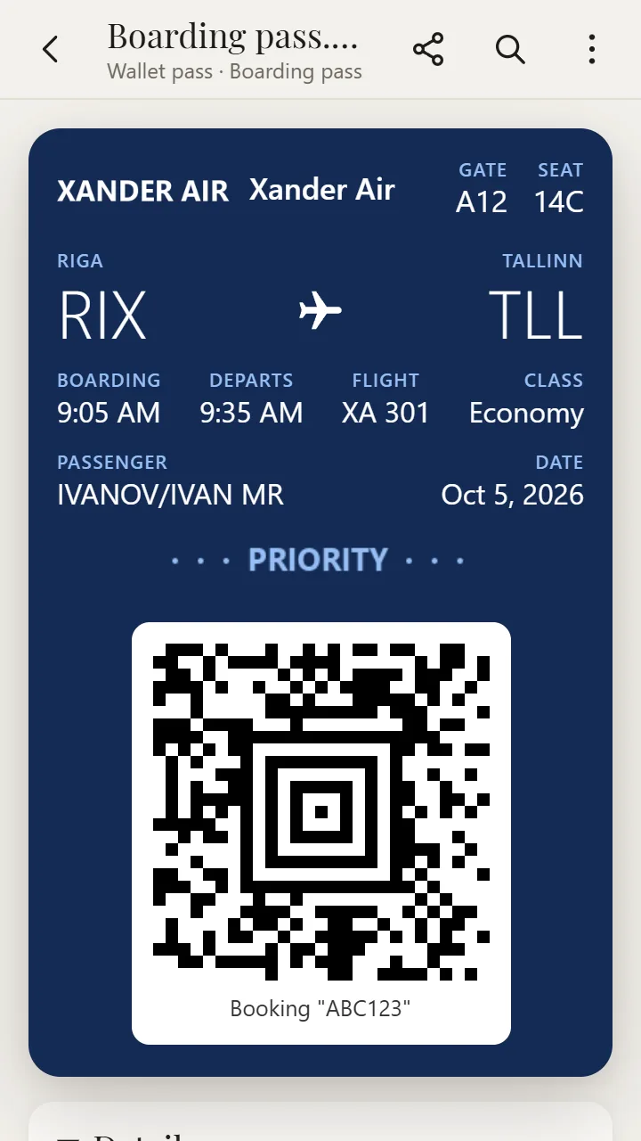 PKPASS opened in XanderFiles