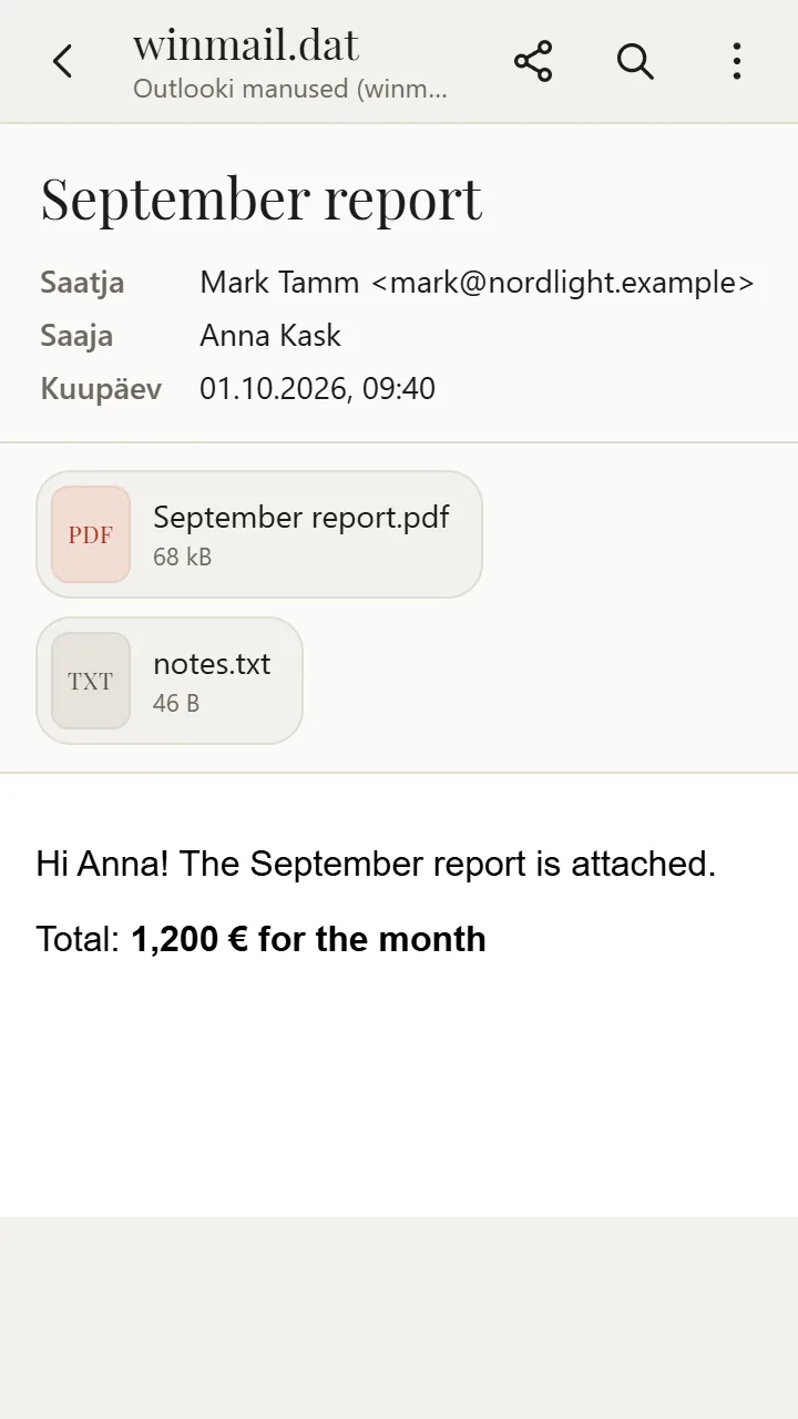 winmail.dat rakenduses XanderFiles