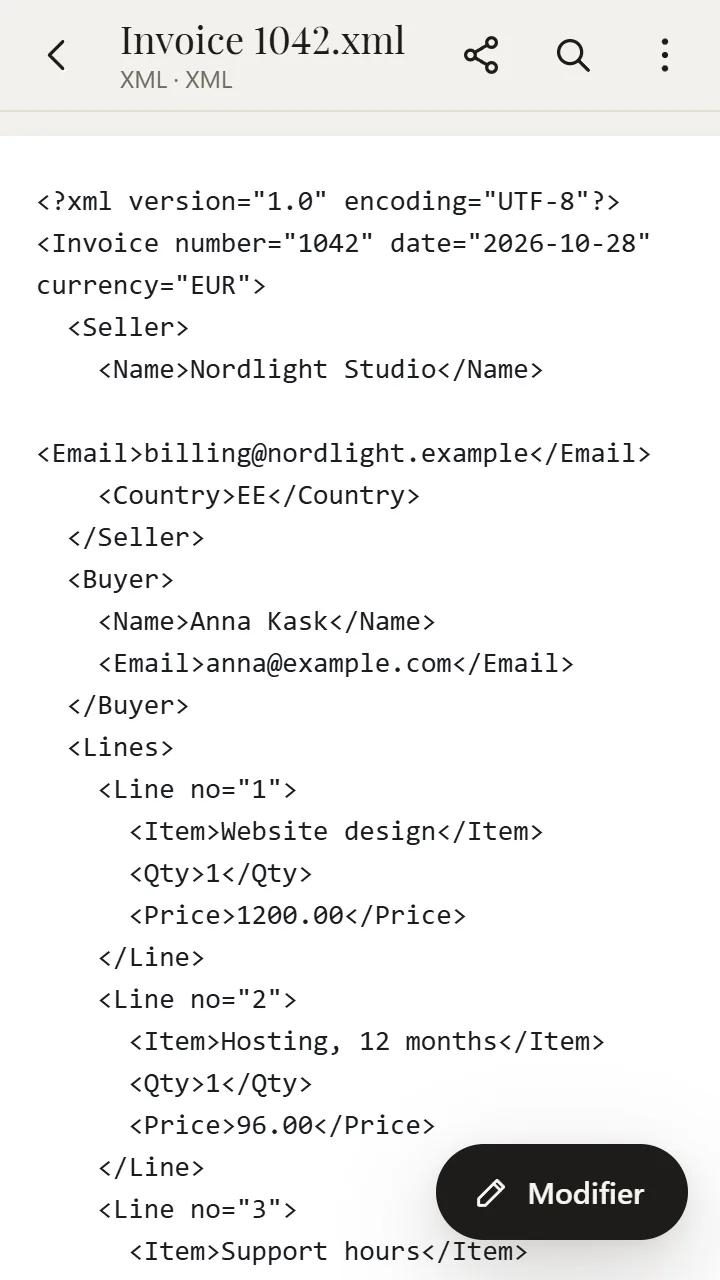 Fichier XML ouvert dans XanderFiles