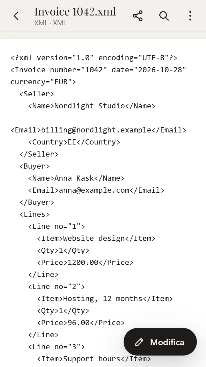 File XML aperto in XanderFiles